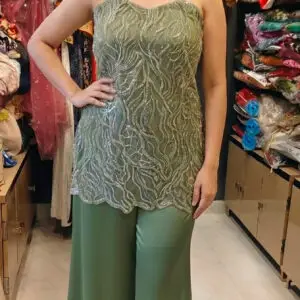 green embriodery with plazzo pant